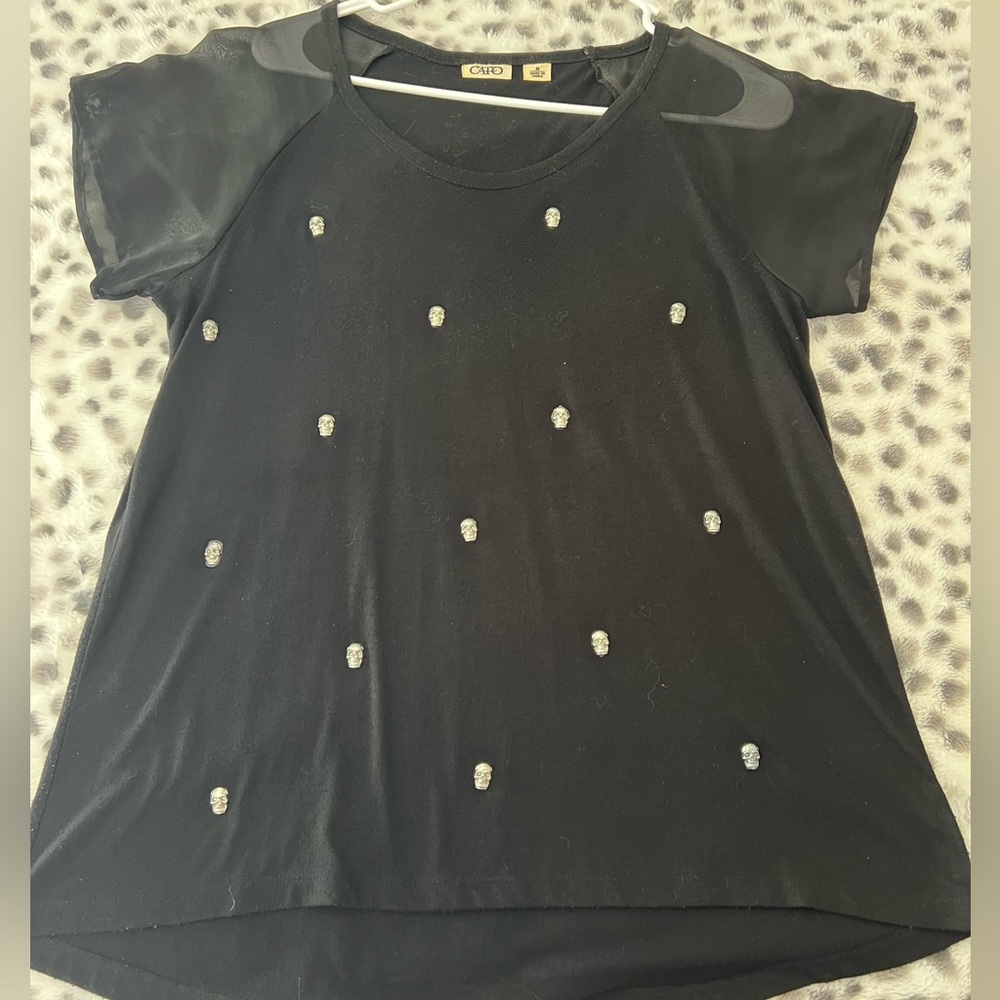 Cato Black Short Sleeve Top with Silver Stud Accents